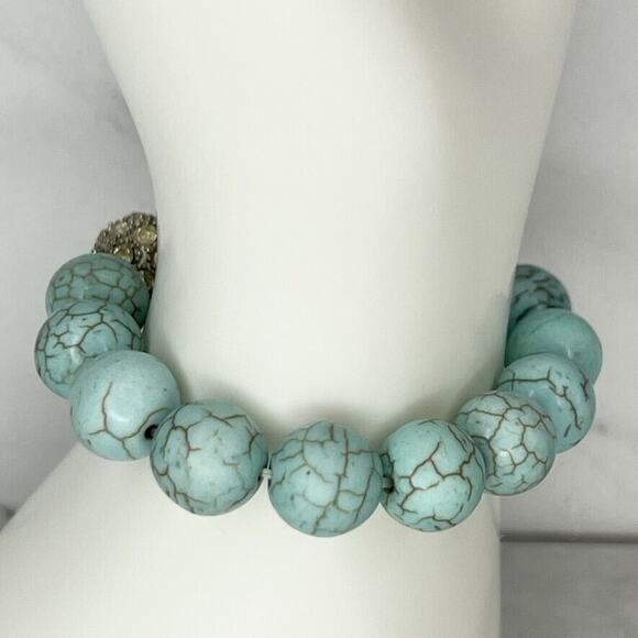Rhinestone Faux Turquoise Bubble Beaded Stretch Bracelet - Picture 4 of 6